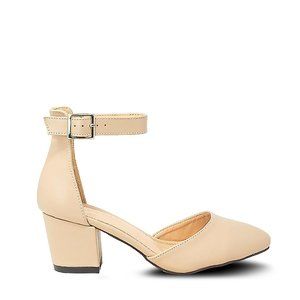 Nude Pu Women's Ankle Strap Pointed Toe Low Heel